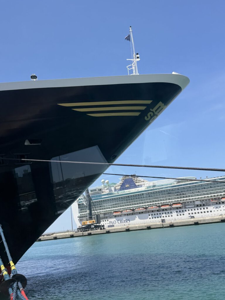 Hafenblick mit Kreuzfahrtschiffen