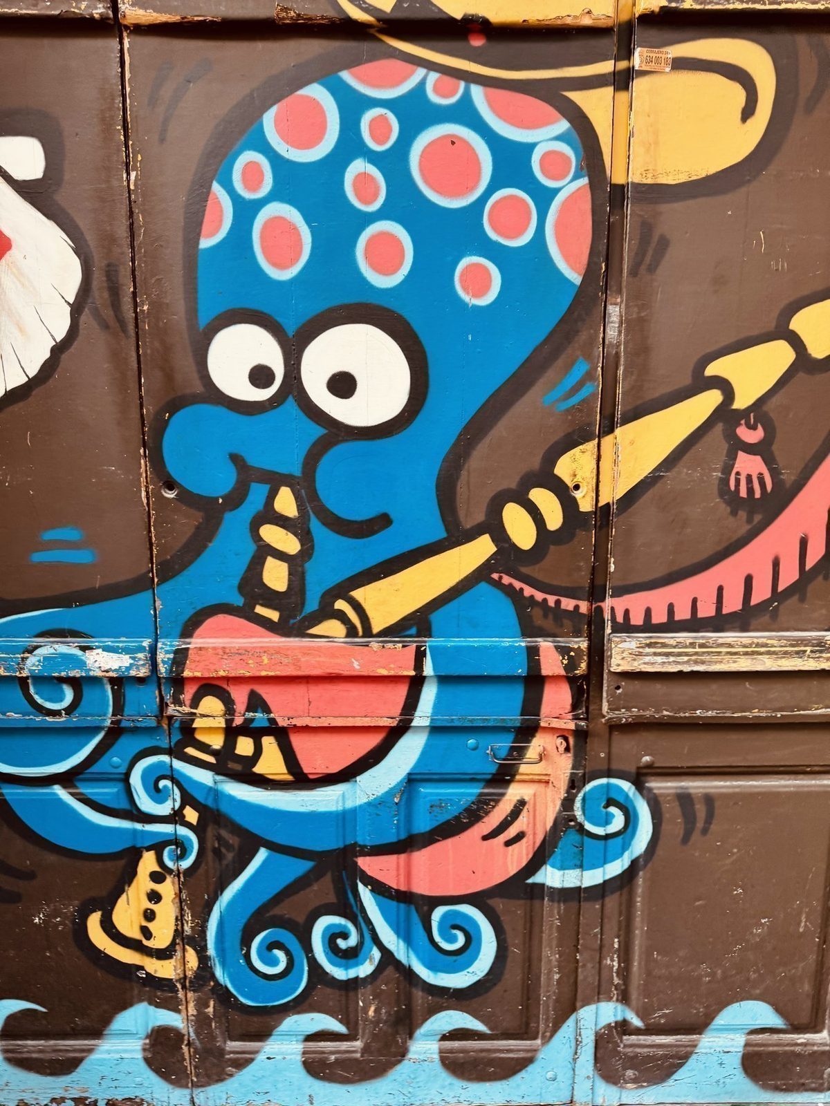 Bunte Graffiti Krabbe spielt Gitarre