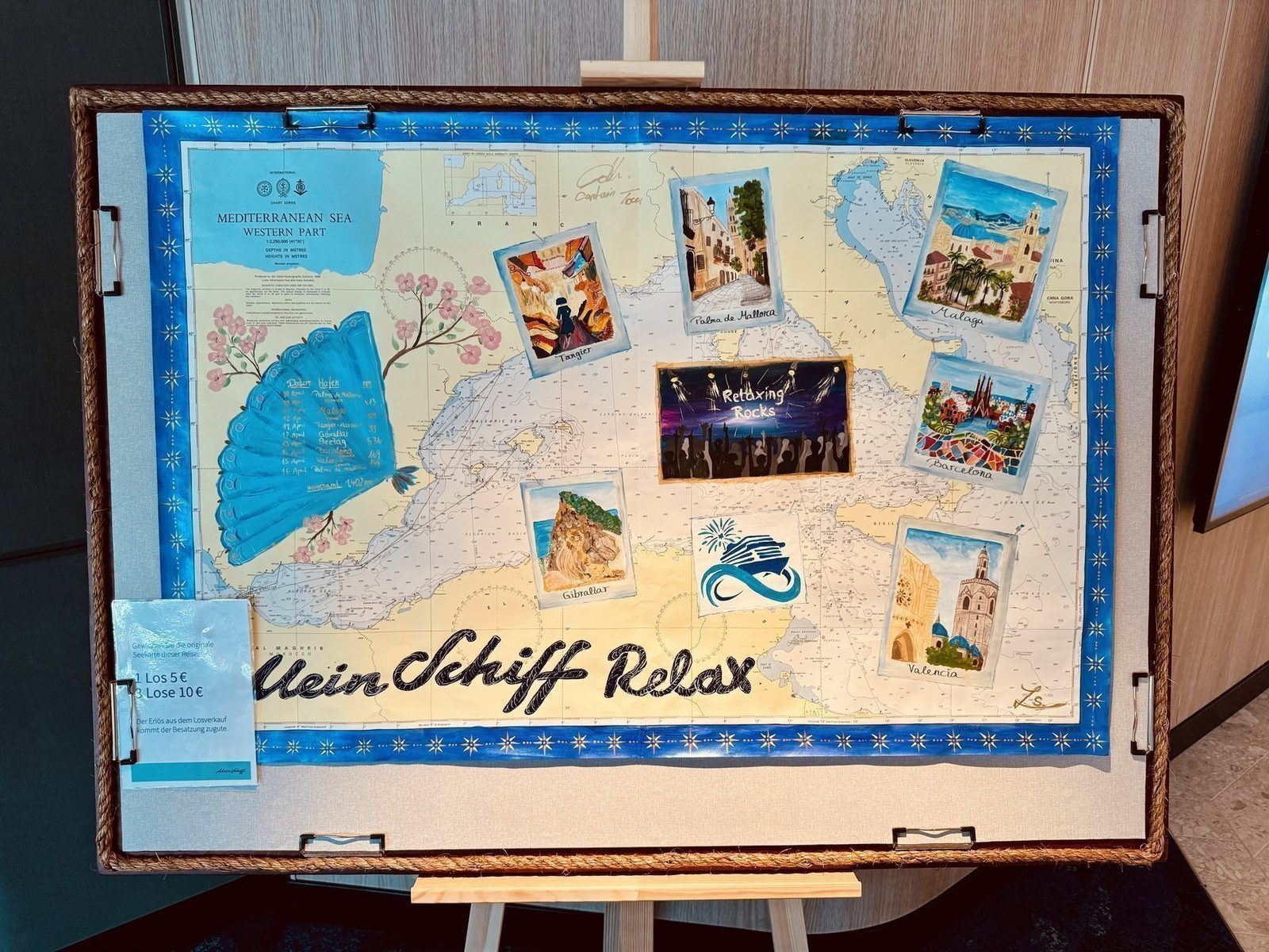 Karte des Mittelmeers mit Reiseplakat