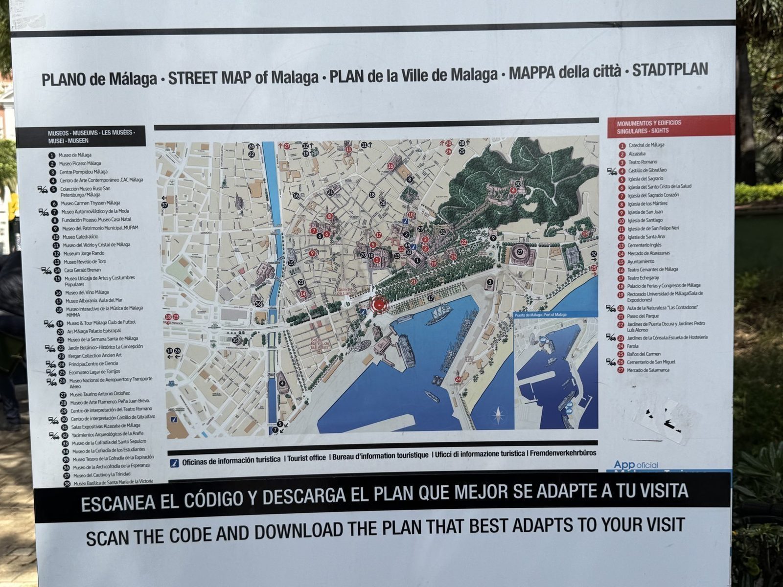 Stadtplan von Málaga mit Museen