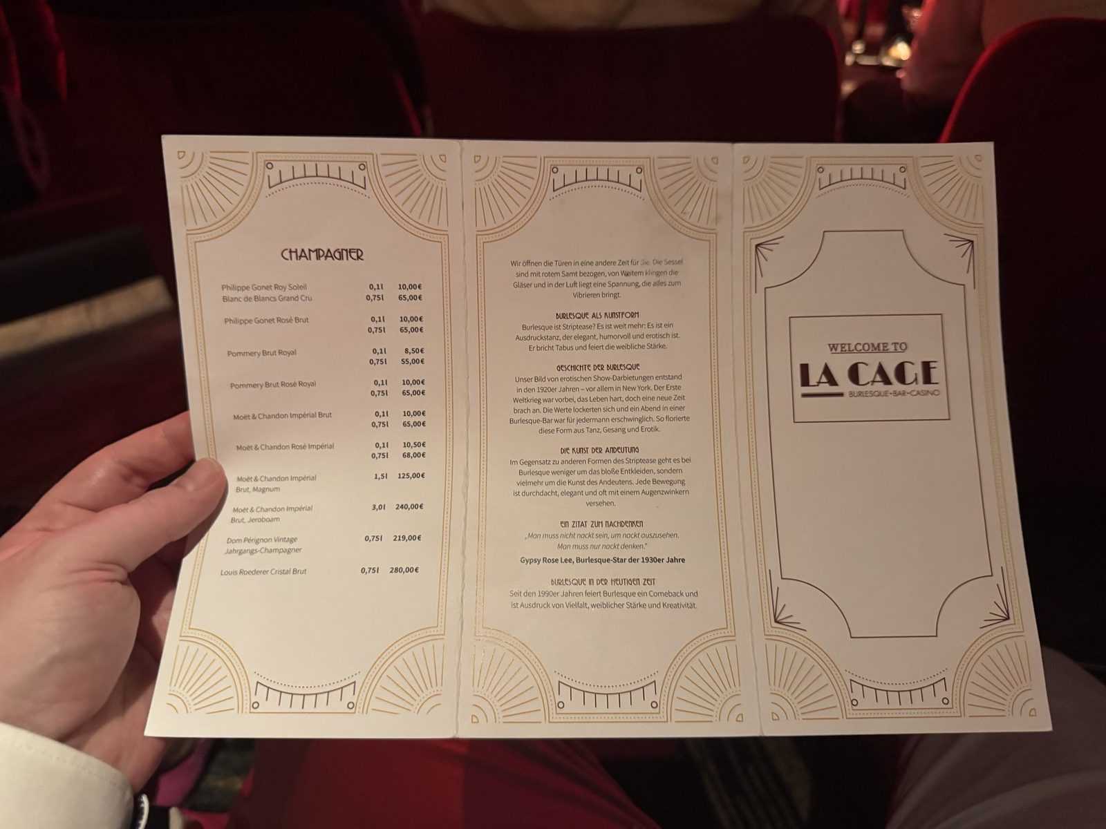 Champagner Menü im Burlesque Bar Casino