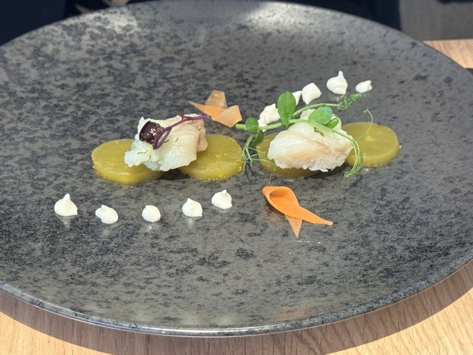 Gourmet Menü mit Kartoffel und Fisch