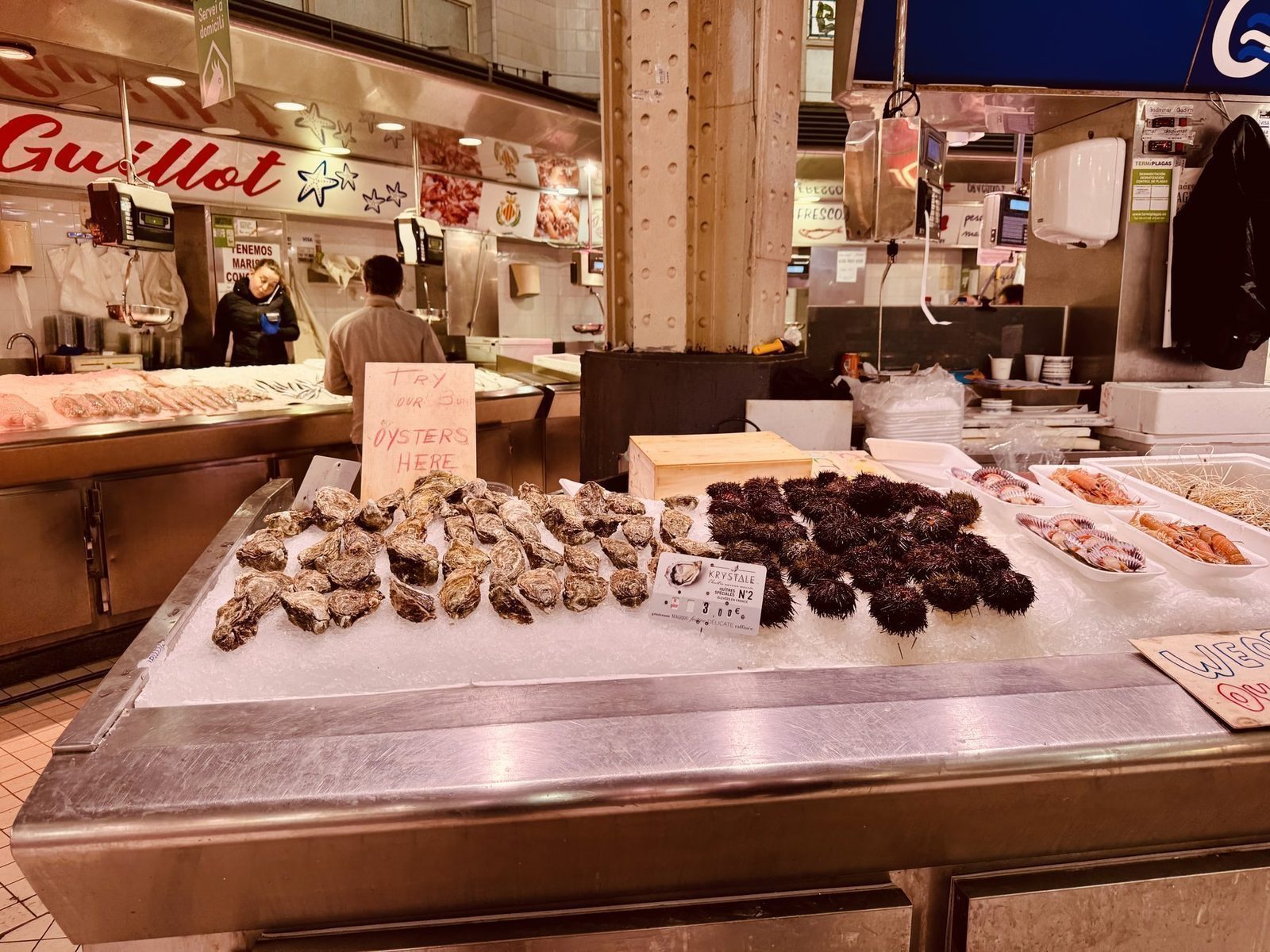 Frische Austern auf Eis im Markt
