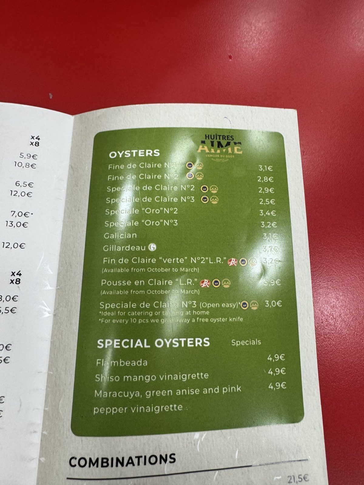 Ostern Menü mit Austern und Specials