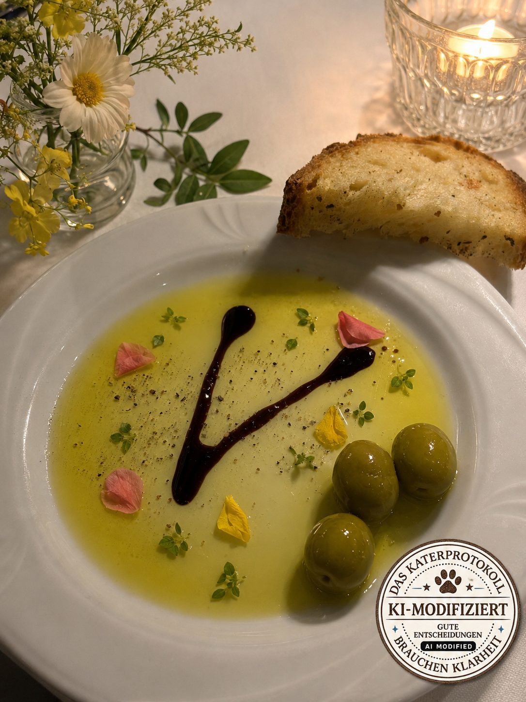 Mit dem obligatorischen Olivenöl und Balsamico