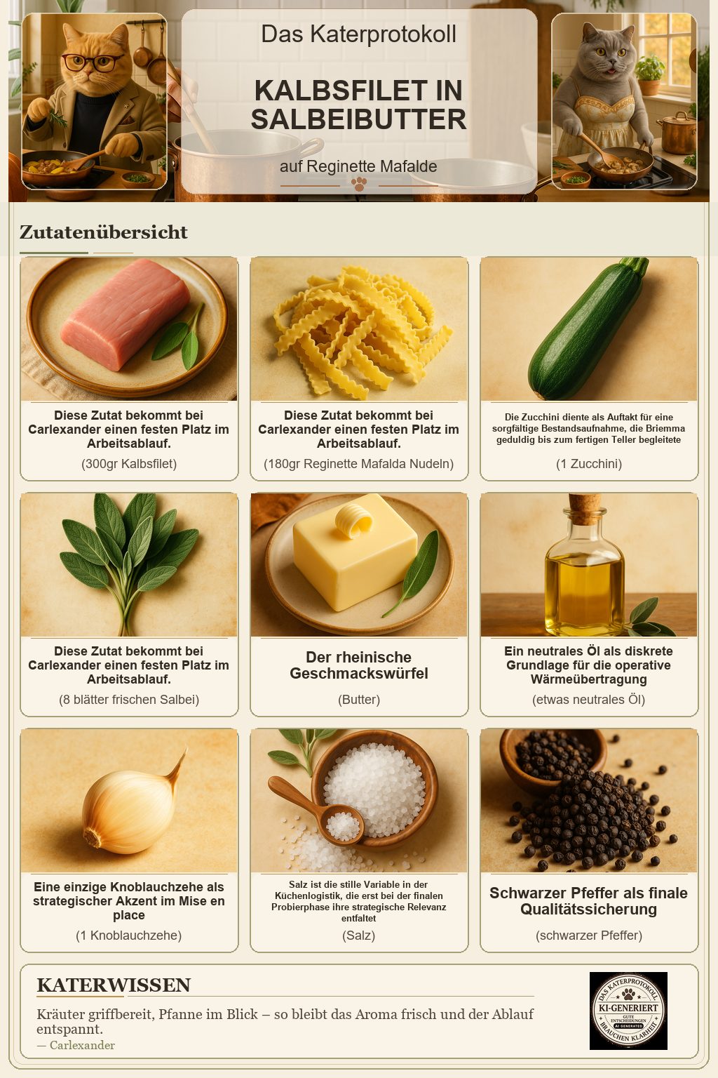 Rezeptposter: 2026 08 31 Kalbsfilet in Salbeibutter auf Reginette Mafalde