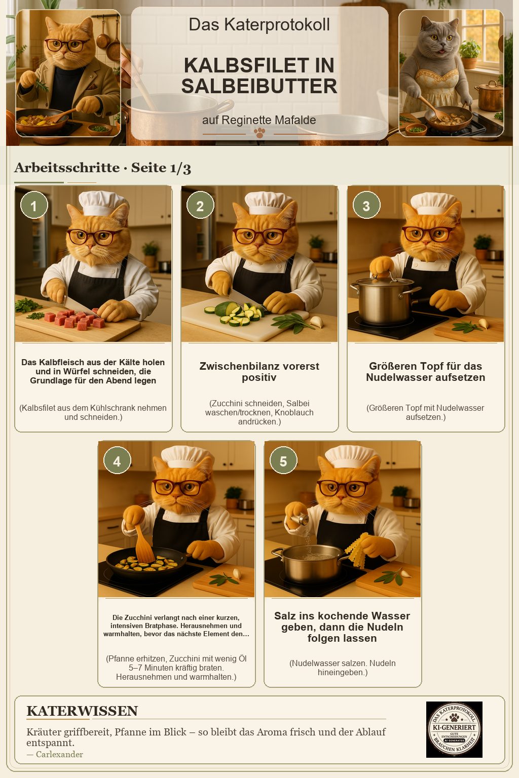 Arbeitsschrittposter: 2026 08 31 Kalbsfilet in Salbeibutter auf Reginette Mafalde - Seite 1 von 3